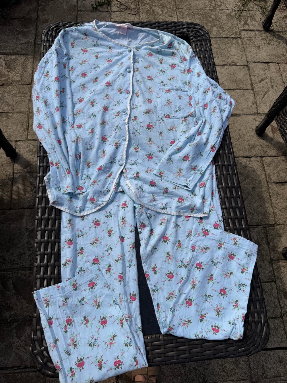 Vintage 90s Victoria's Secret Sky Blue Floral Button-Down Pajama Set